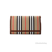 Burberry Hannah Icon Stripe Archive Tan E-Canvas Leather Wallet Crossbody Bag