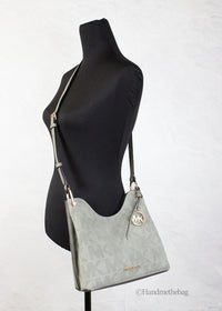 Michael Kors Joan Small Green Perforated Suede Leather Slouchy Messenger Handbag