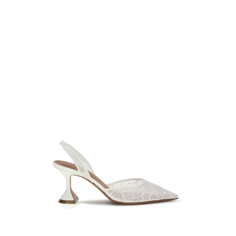Amina Muaddi White Fabric High Heel Pumps