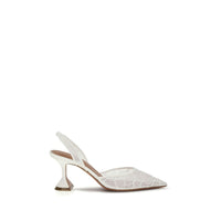 Amina Muaddi White Fabric High Heel Pumps