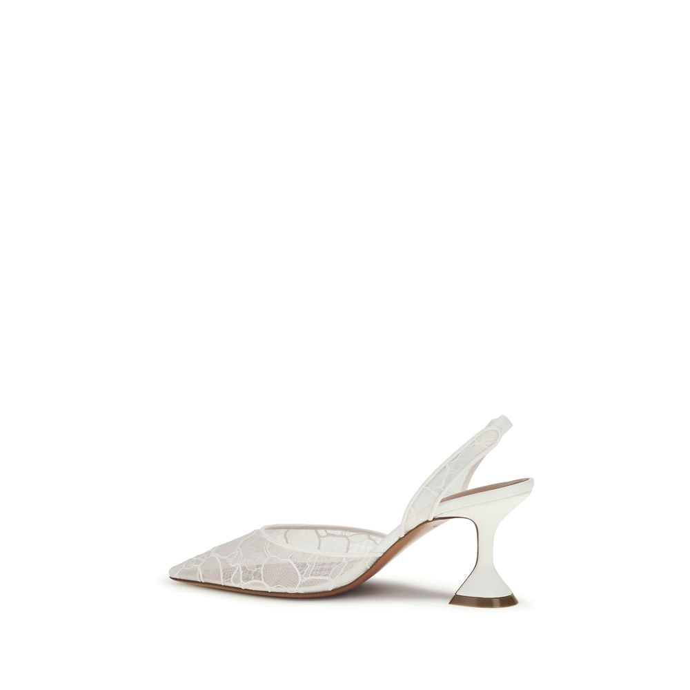 Amina Muaddi White Fabric High Heel Pumps