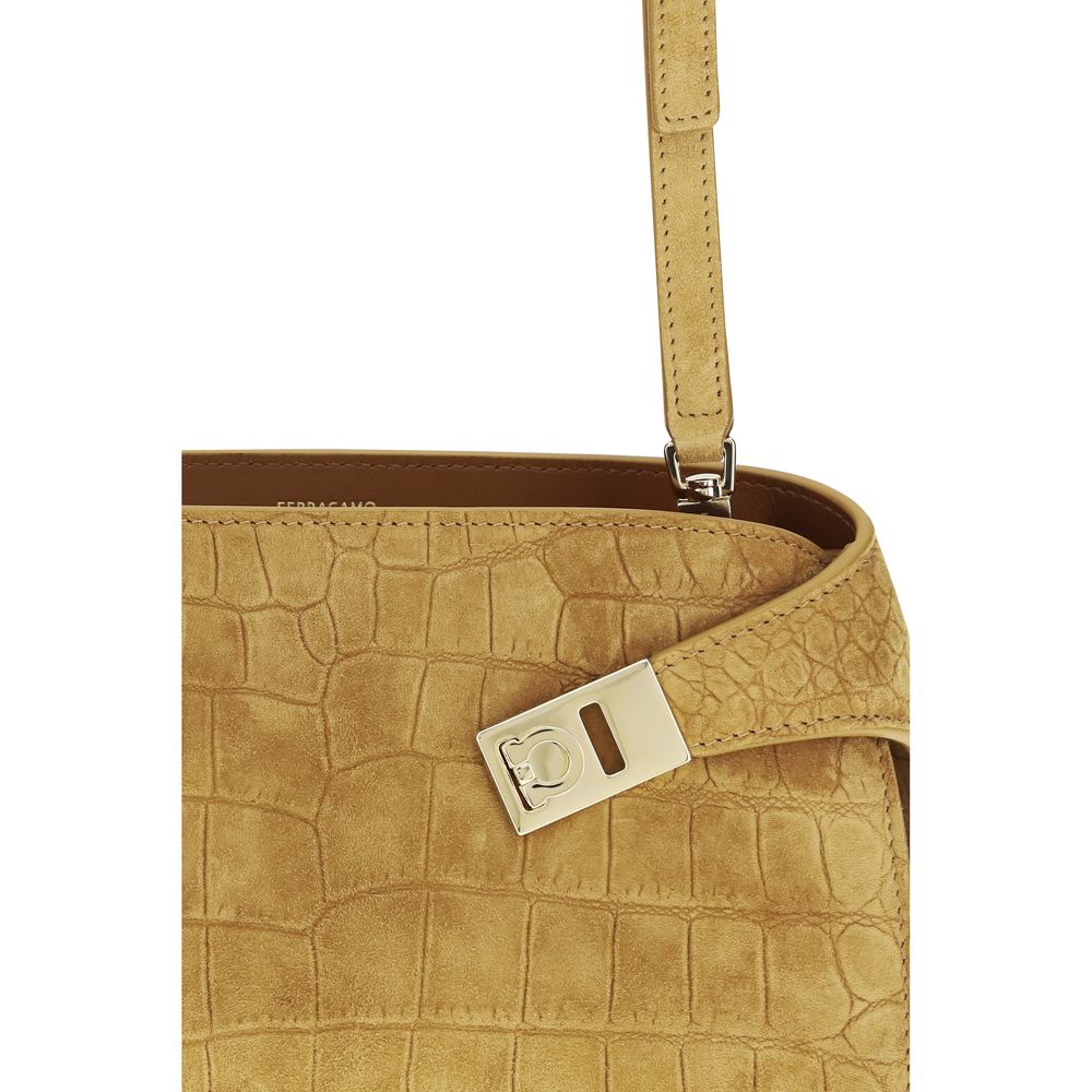 Ferragamo Beige Calf Leather Bos Taurus Shoulder Bag