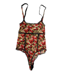 Roberto Cavalli Multicolor CherryPrint Lace Bodysuit Underwear