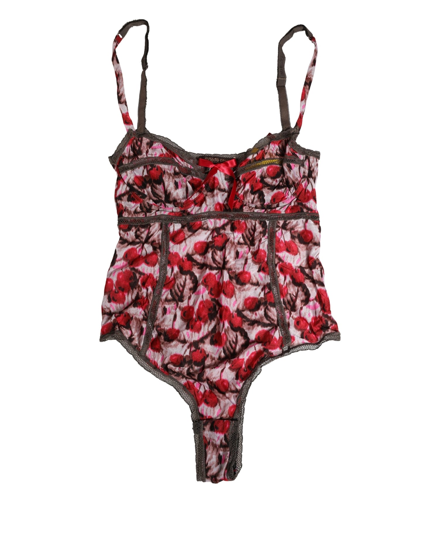 Roberto Cavalli Multicolor CherryPrint Lace Bodysuit Underwear