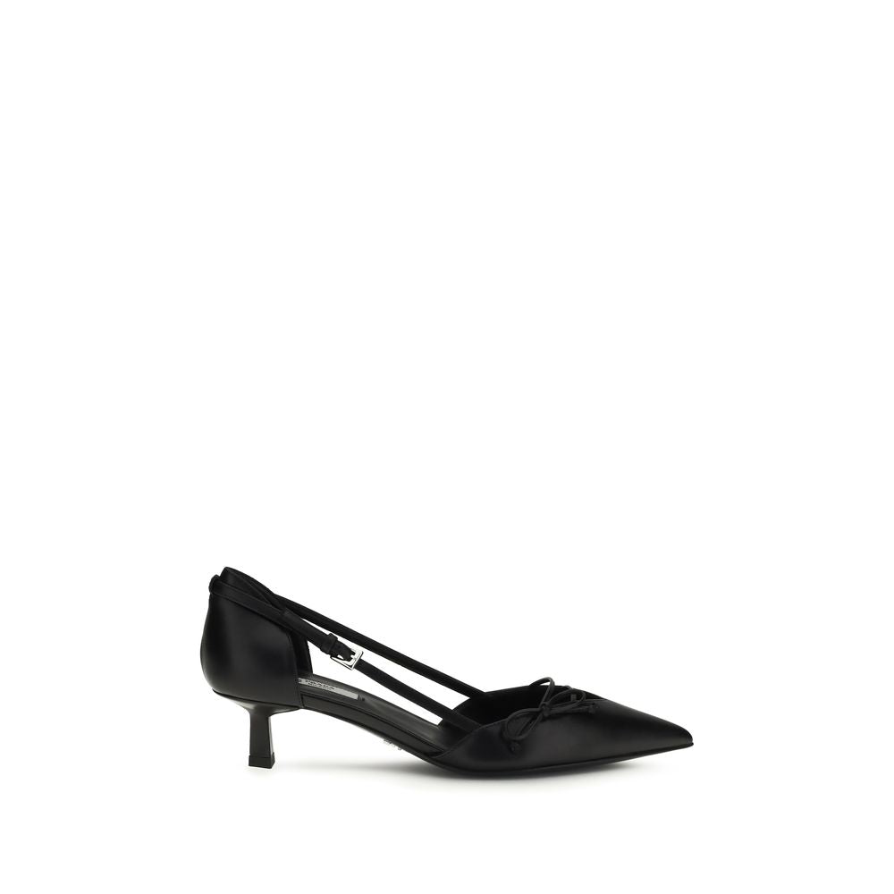 Prada Black Calf Leather Bos Taurus Mid Heel Pumps