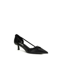 Prada Black Calf Leather Bos Taurus Mid Heel Pumps