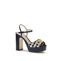 Valentino Garavani Blue Calf Leather Bos Taurus Platform Sandals