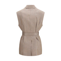 Brunello Cucinelli Beige Linen Sleveless Jacket