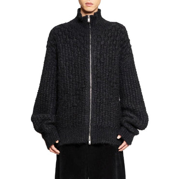 Jil Sander Black Alpaca Leather Cardigan