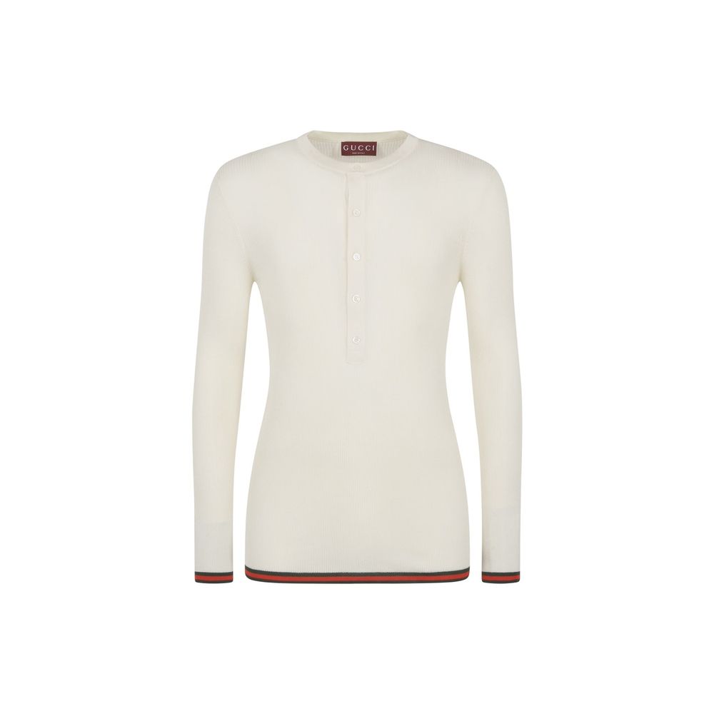 Gucci White Silk Long Sleeve T-Shirt