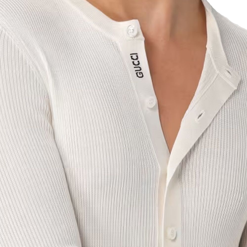 Gucci White Silk Long Sleeve T-Shirt