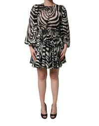 MSGM Black White Zebra Puff Sleeves Mini Dress