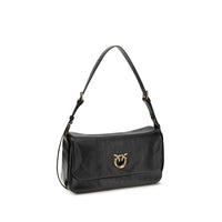 PINKO Black Calf Leather Bos Taurus Shoulder Bag