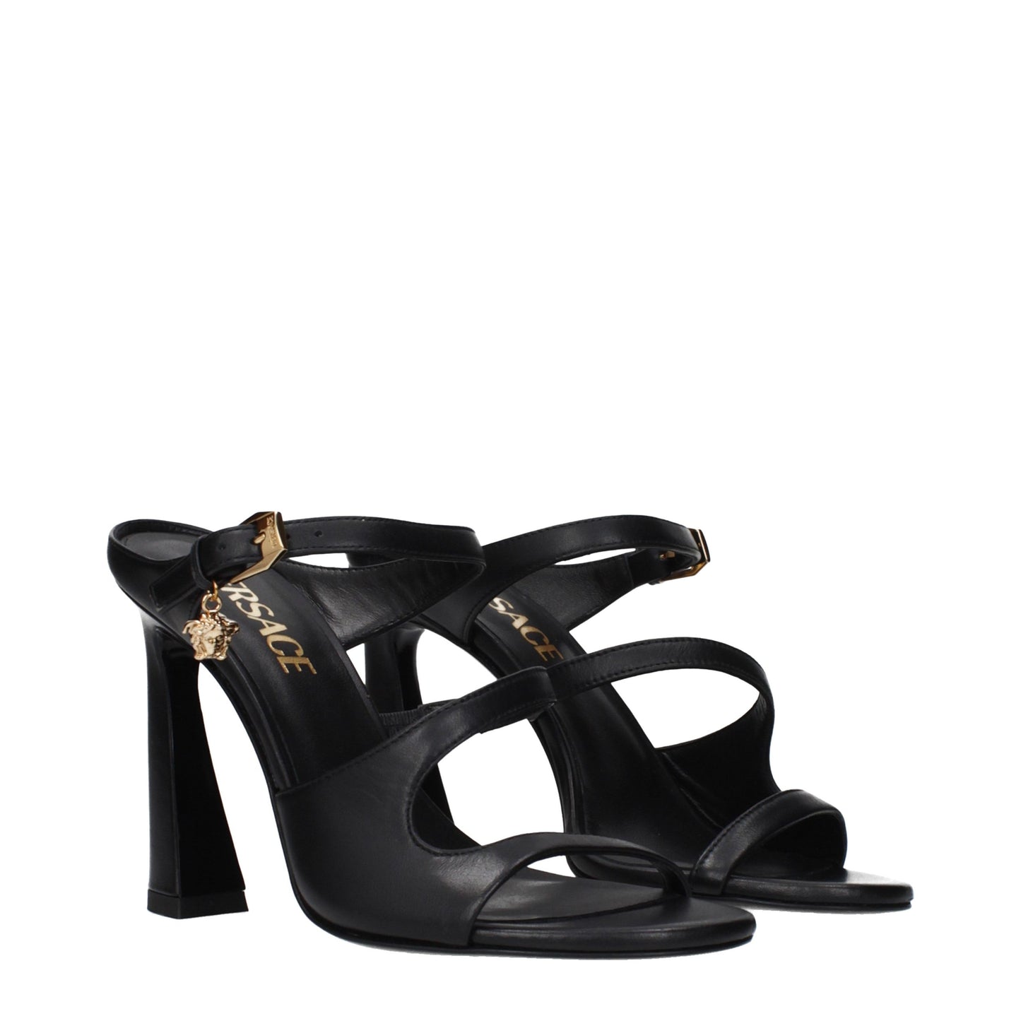 Versace Black Leather High Heel Sandals