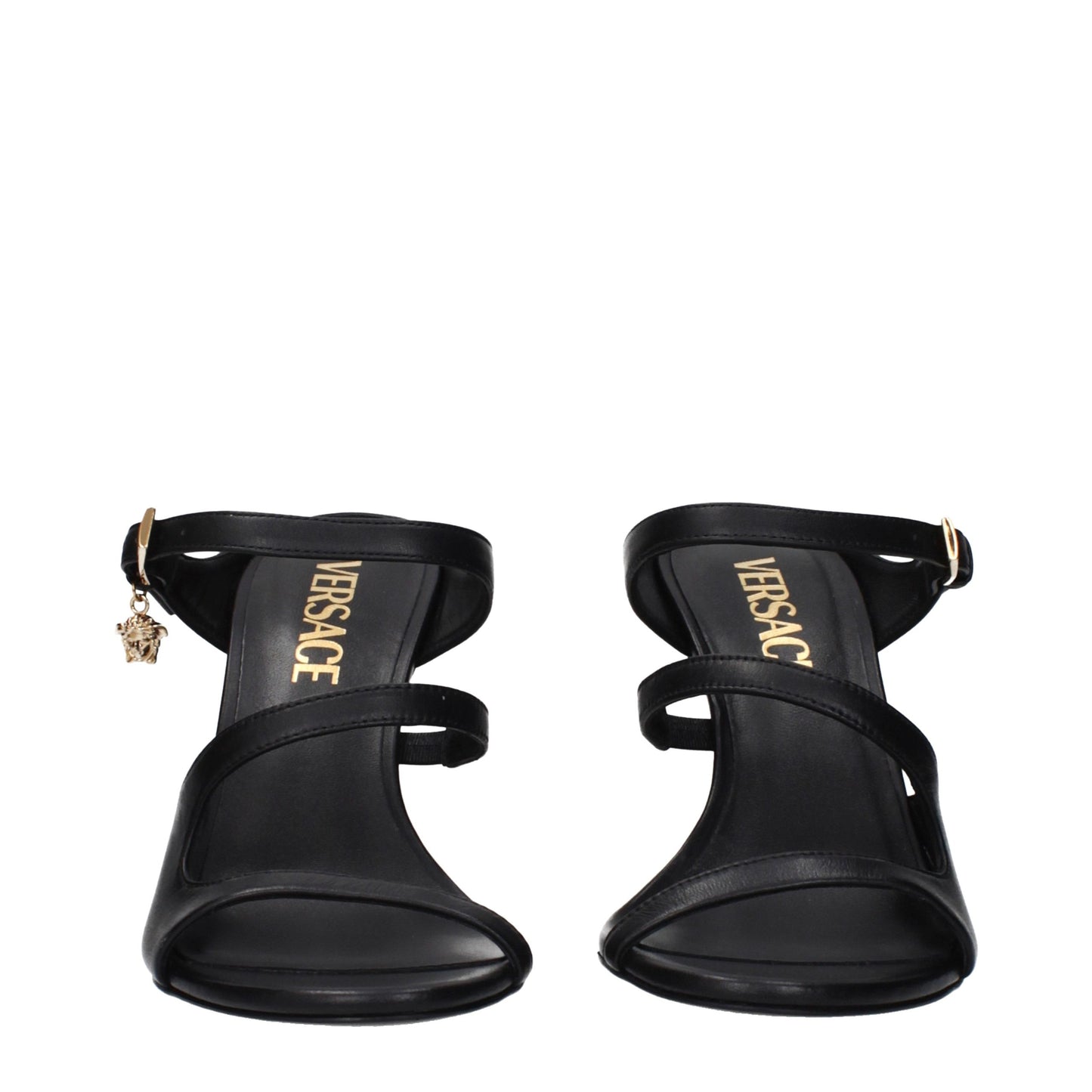 Versace Black Leather High Heel Sandals