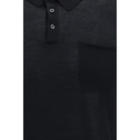 Aragona Cashmere Black Cotton Polo Shirt