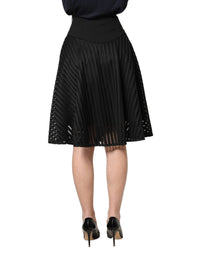 PINKO Cotton Striped Flared Silhouette Aline Midi Black