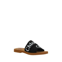 Chloé Black Linen Flat Sandals