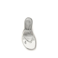 Amina Muaddi Silver Calf Leather Bos Taurus Stiletto Heel Sandals