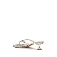 Amina Muaddi Gray Calf Leather Bos Taurus Flat Sandals
