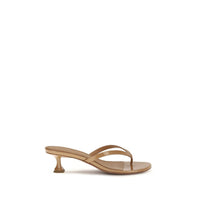 Amina Muaddi Beige Calf Leather Bos Taurus Flat Sandals