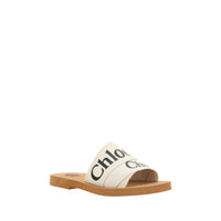 Chloé White Linen Flat Sandals