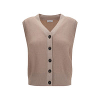 Brunello Cucinelli Beige Cashmere Sleeveles Sweater