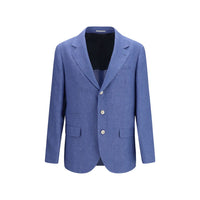 Brunello Cucinelli Blue Linen Full-Length Jacket