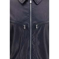 Brunello Cucinelli Blue Calf Leather Bos Taurus Leather Jacket