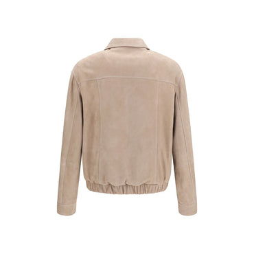 Brunello Cucinelli Beige Calf Leather Bos Taurus Bomber