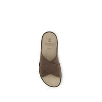 Brunello Cucinelli Brown Calf Leather Bos Taurus Flat Sandals