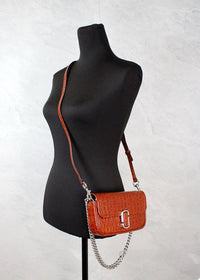 Marc Jacobs The Mini Shoulder Bag Spice Brown Embossed Leather Crossbody Bag