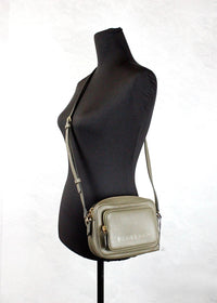 Burberry Small Branded Dark Fern Green Grainy Leather Camera Crossbody Bag