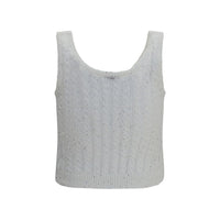 Brunello Cucinelli White Linen Tank Tops