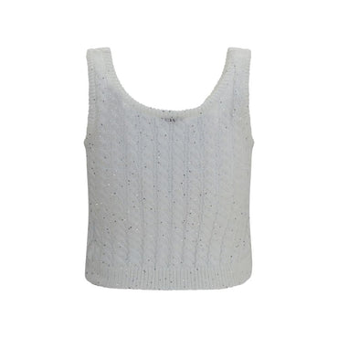 Brunello Cucinelli White Linen Tank Tops