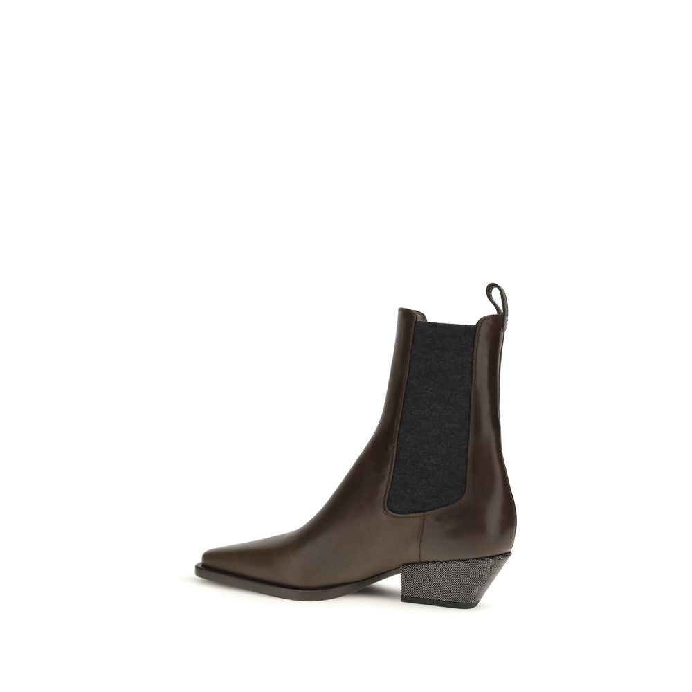 Brunello Cucinelli Brown Calf Leather Bos Taurus Ankle Boots