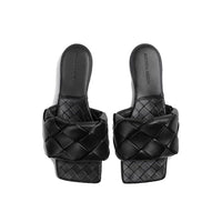 Bottega Veneta Black Lamb Leather Flat Sandals