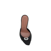 Amina Muaddi Black Silk Stiletto Heel Sandals
