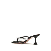 Amina Muaddi Black Silk Stiletto Heel Sandals