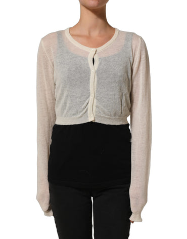 Ermanno Scervino White Knit Cropped Wool Cardigan Sweater