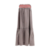 Ganni Brown Cotton Midi Skirt