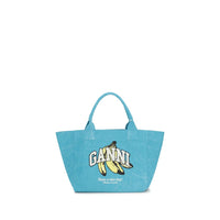 Ganni Blue Recycled Cotton Shoulder Bag