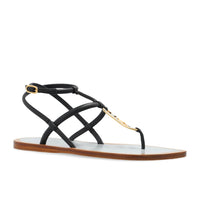 Fendi Black Leather Flat Sandals