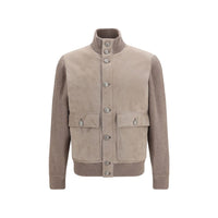 Brunello Cucinelli Beige Calf Leather Bos Taurus Leather Jacket