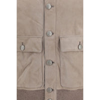 Brunello Cucinelli Beige Calf Leather Bos Taurus Leather Jacket