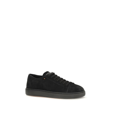 Santoni Black Calf Leather Bos Taurus Low Top Sneakers
