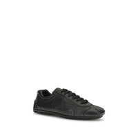 Prada Black Calf Leather Bos Taurus Low Top Sneakers