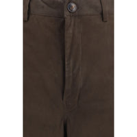 Rick Owens Brown Calf Leather Bos Taurus Casual Pants