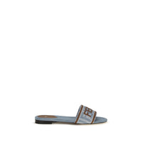 Fendi Blue Cotton Flat Sandals