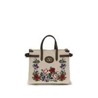 Valentino Garavani Beige Linen Shoulder Bag